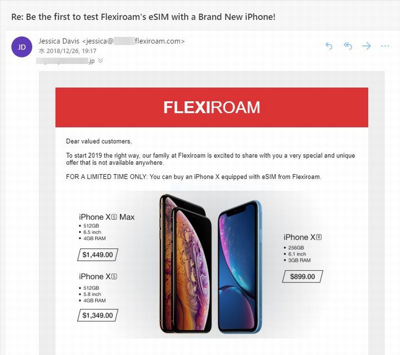 Flexiroam X,iPhoneXR,eSIM